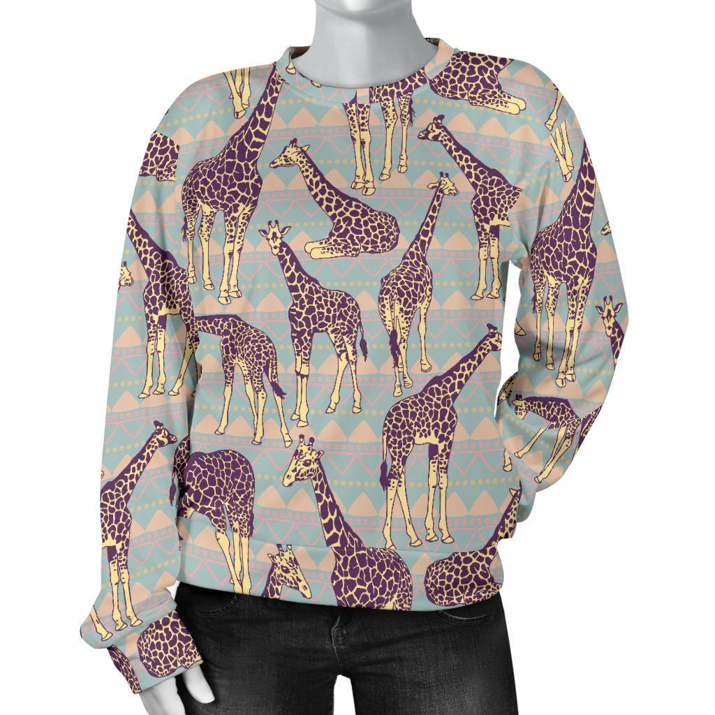 Aztec Giraffe Pattern Print Women's Crewneck Sweatshirt GearFrost