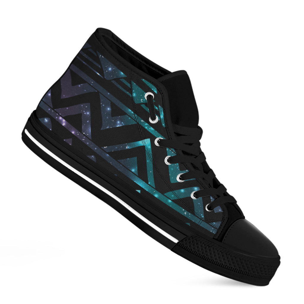 Aztec Tribal Galaxy Pattern Print Black High Top Shoes
