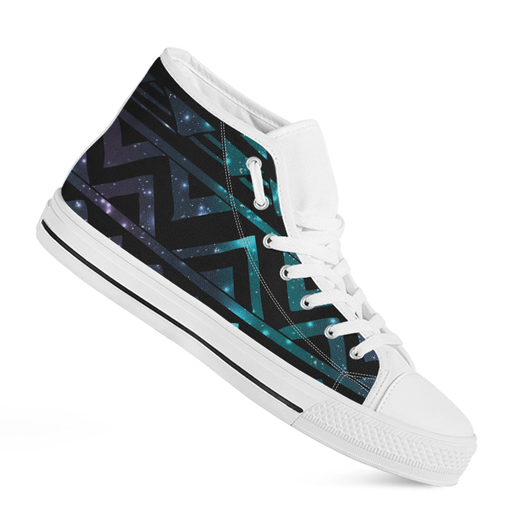 Aztec Tribal Galaxy Pattern Print White High Top Shoes