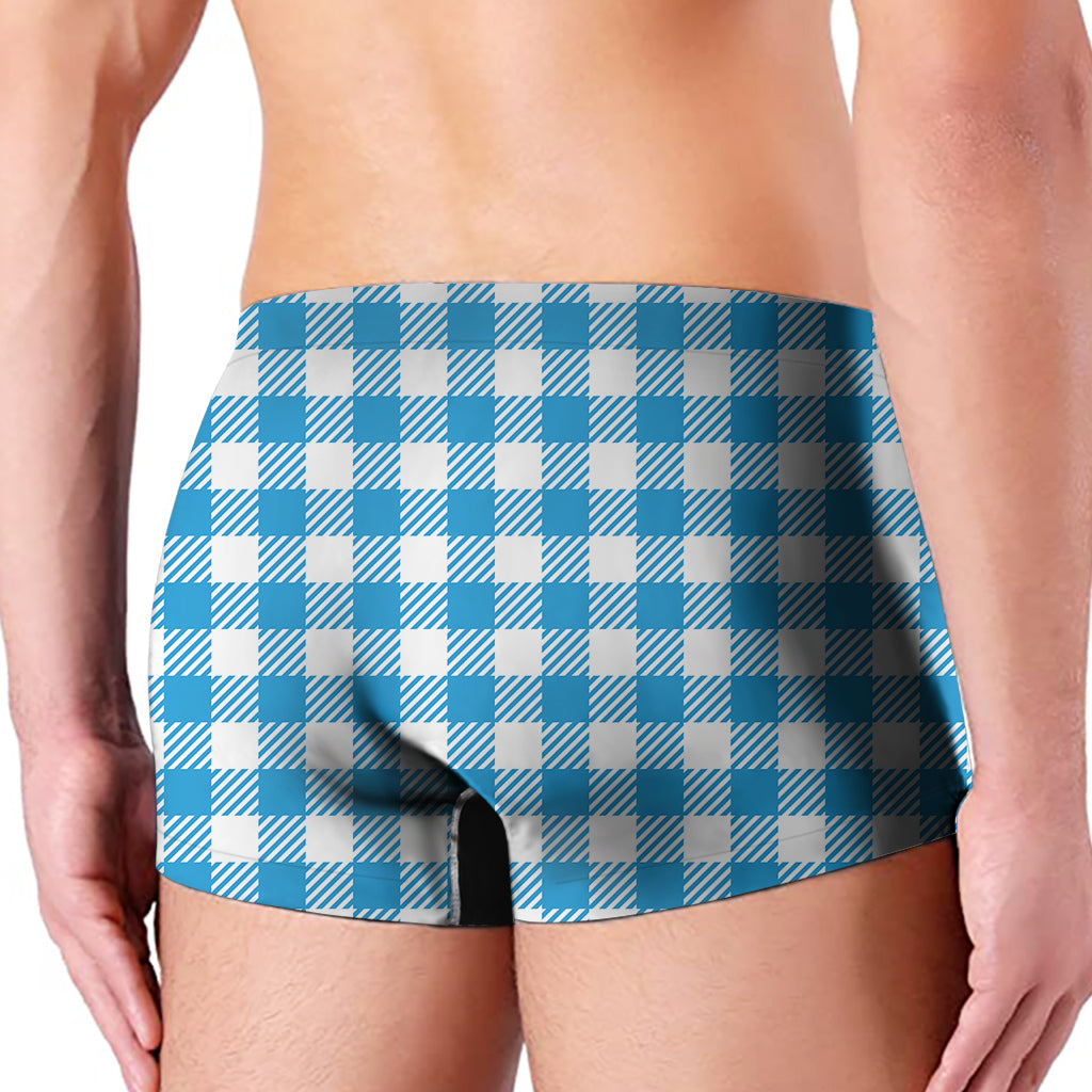 Azure Blue And White Gingham Print Men's Boxer Briefs