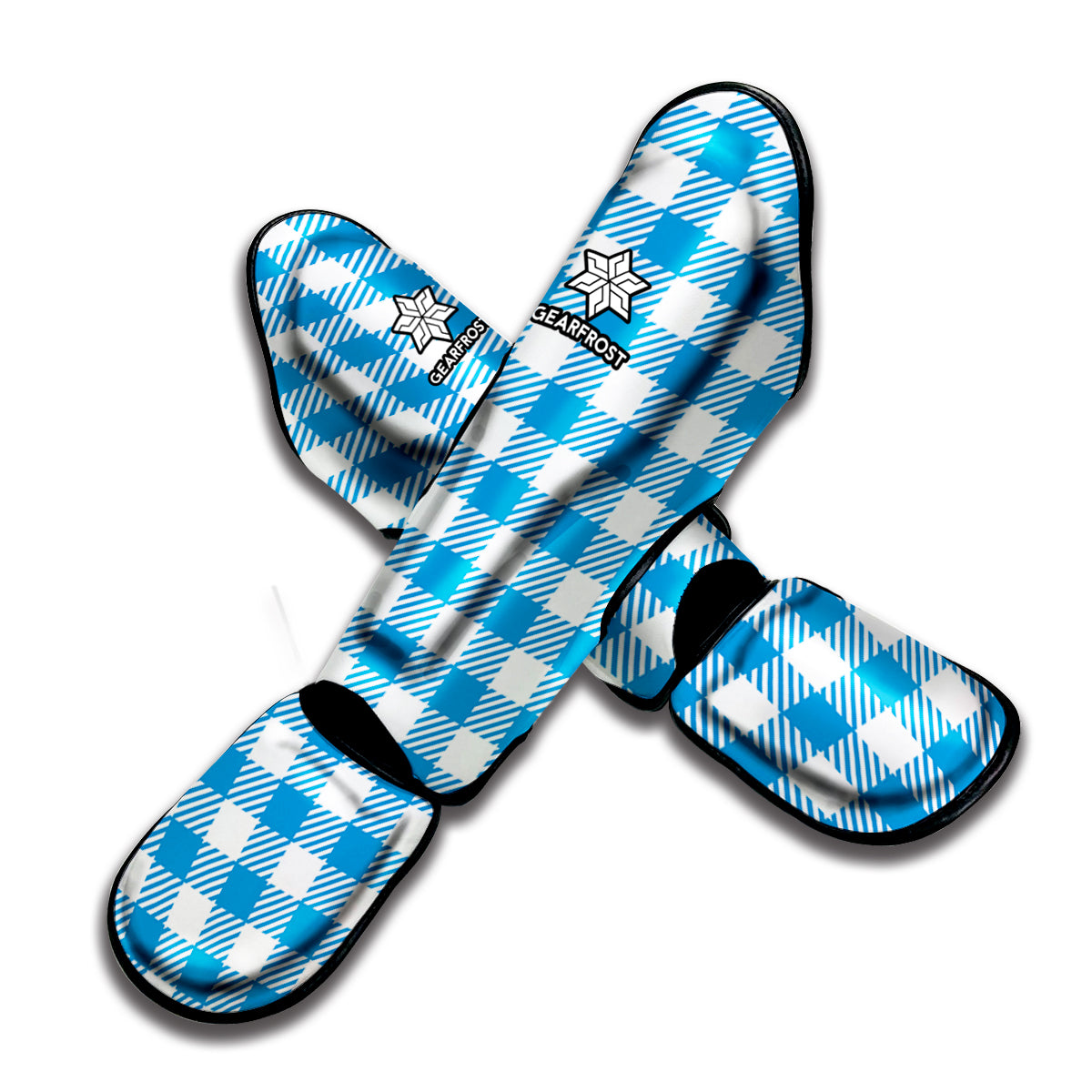 Azure Blue And White Gingham Print Muay Thai Shin Guard