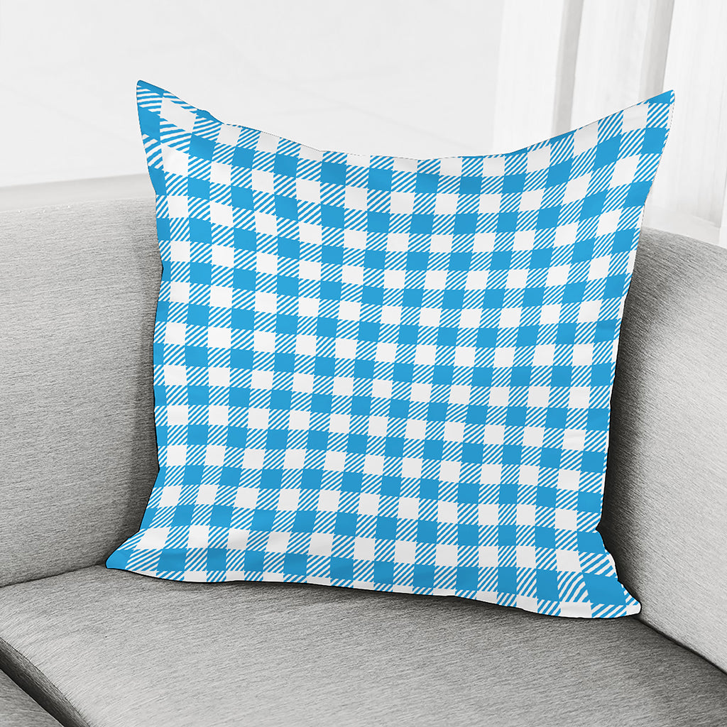 Azure Blue And White Gingham Print Pillow Cover