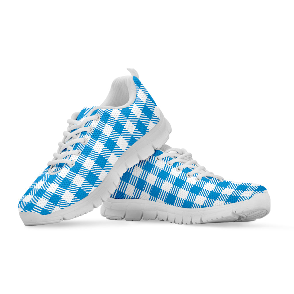 Azure Blue And White Gingham Print White Sneakers