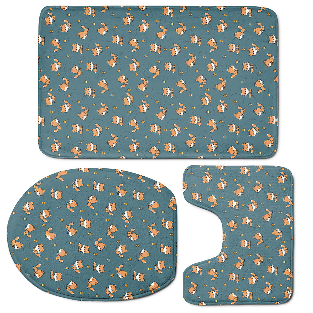 Baby Fox Pattern Print 3 Piece Bath Mat Set