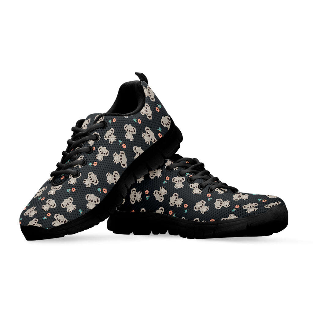 Baby Koala And Floral Pattern Print Black Sneakers