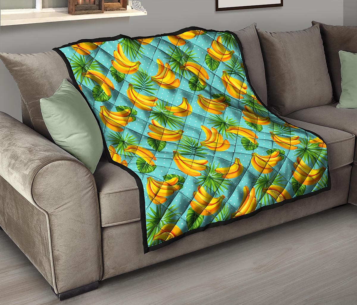 Banana Palm Leaf Pattern Print Quilt