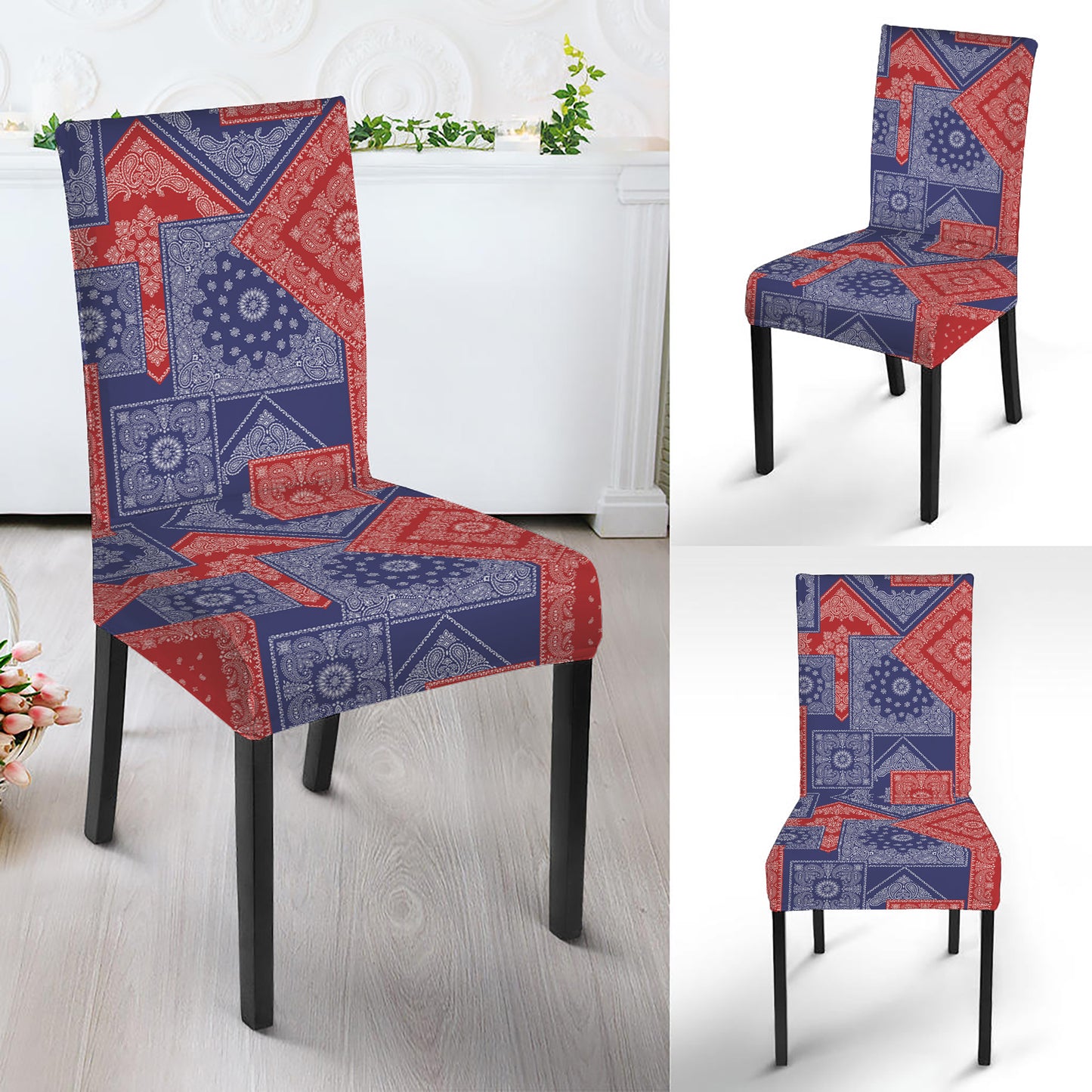 Bandanna Patchwork Pattern Print Dining Chair Slipcover