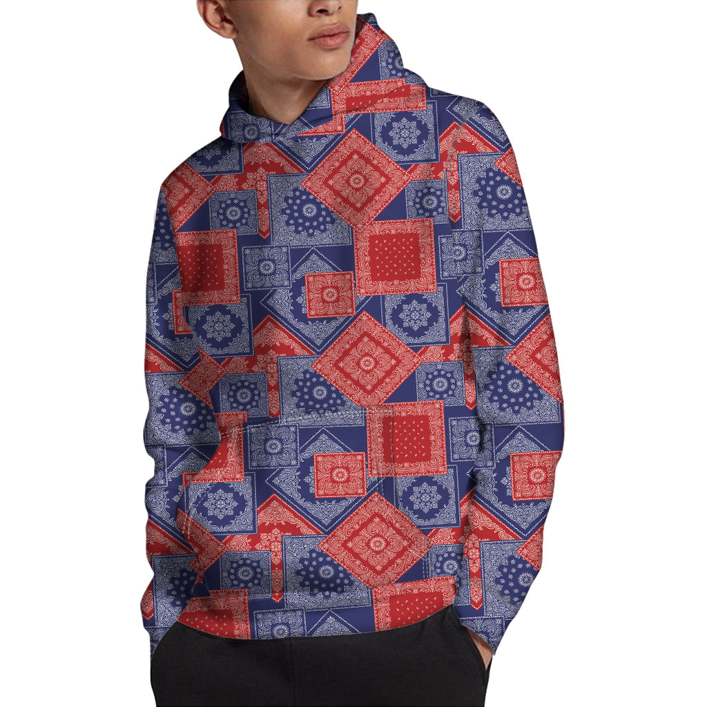 Bandanna Patchwork Pattern Print Pullover Hoodie