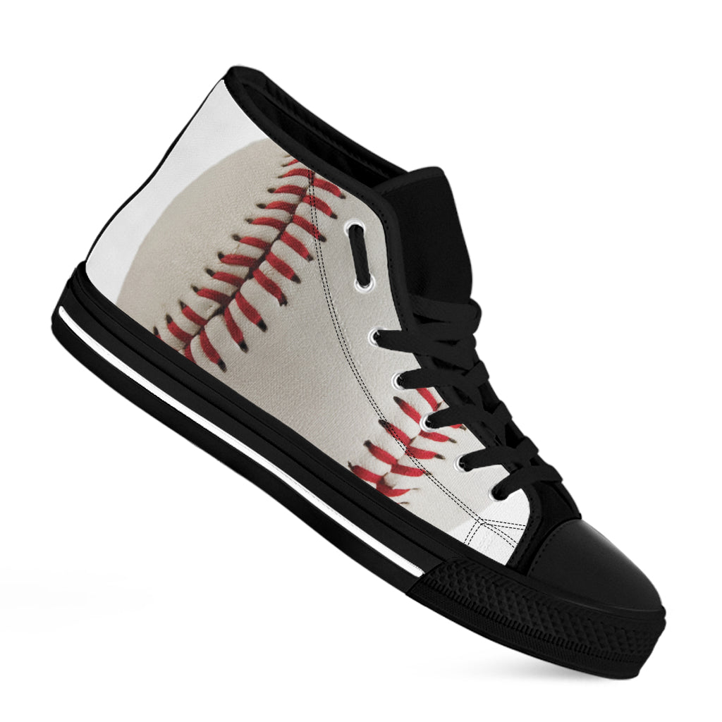 Baseball Stitching Print Black High Top Shoes
