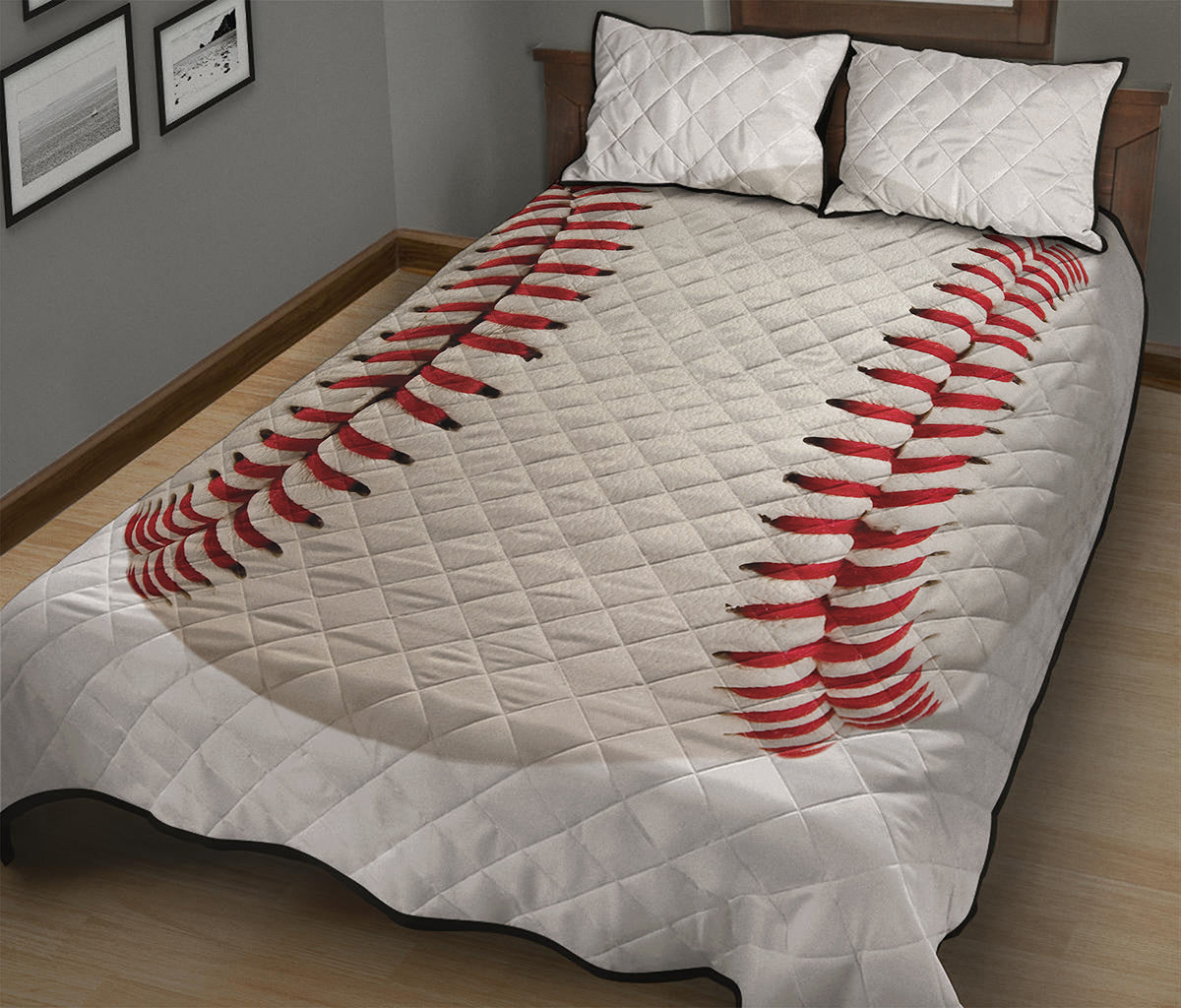 Baseball Stitching Print Quilt Bed Set