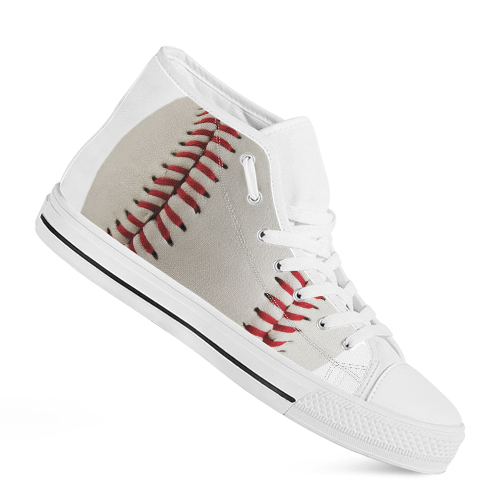 Baseball Stitching Print White High Top Shoes