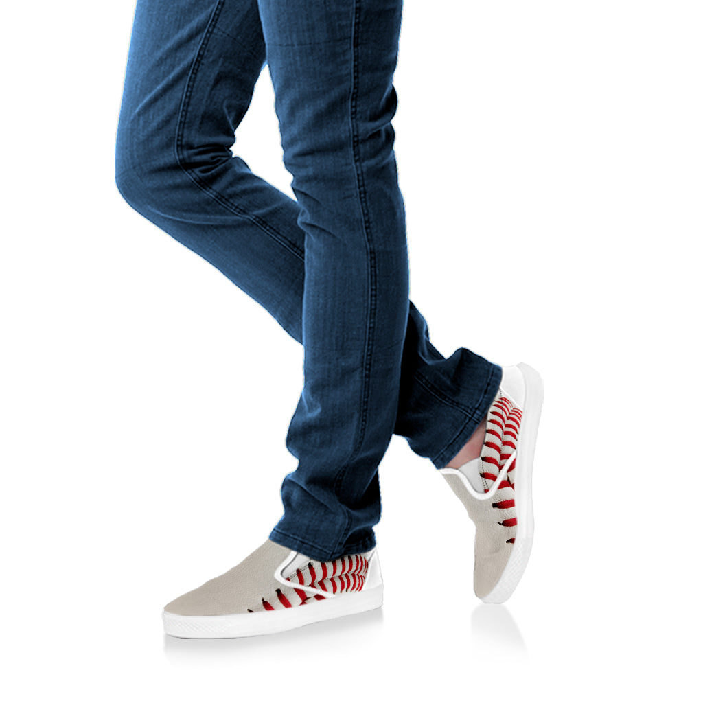 Baseball Stitching Print White Slip On Shoes