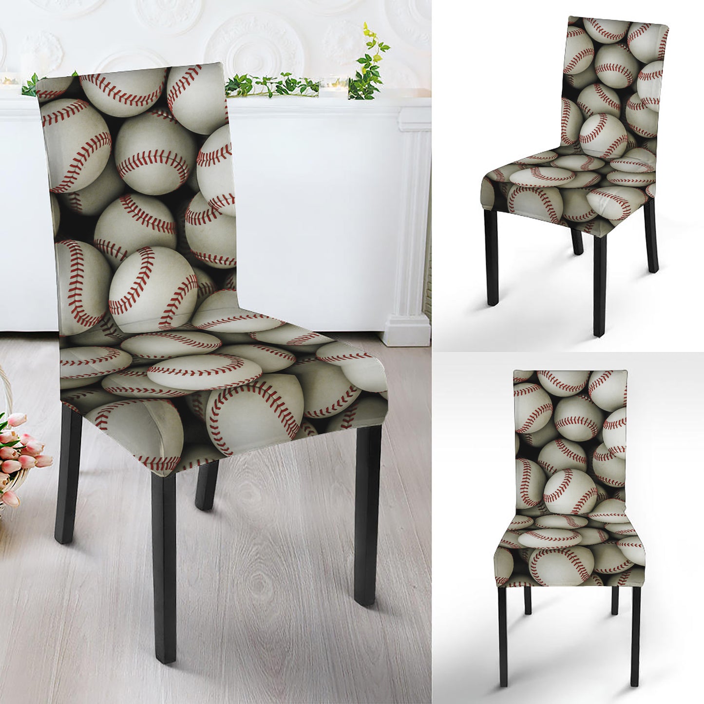 Baseballs 3D Print Dining Chair Slipcover