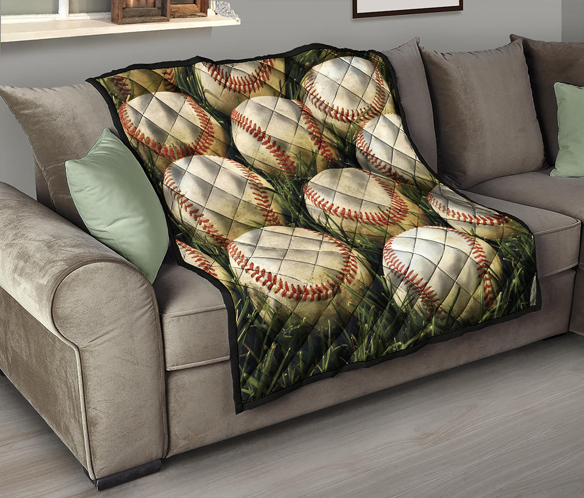Baseballs On Field Print Quilt