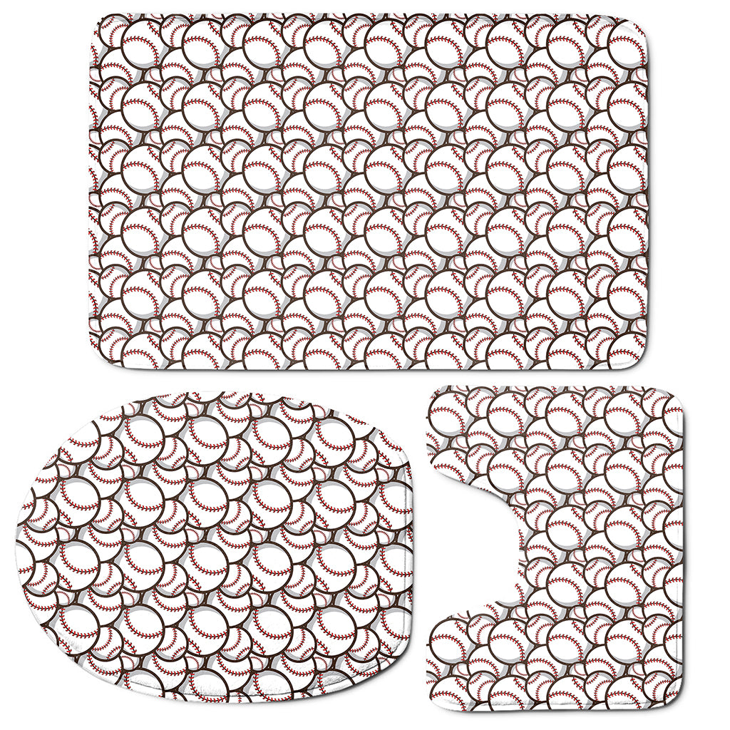 Baseballs Pattern Print 3 Piece Bath Mat Set