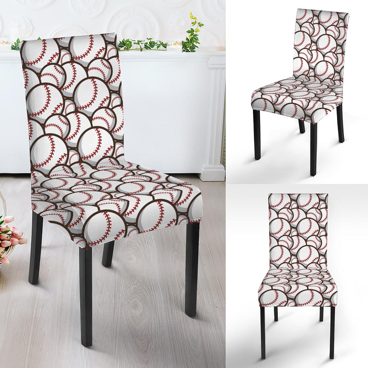 Baseballs Pattern Print Dining Chair Slipcover
