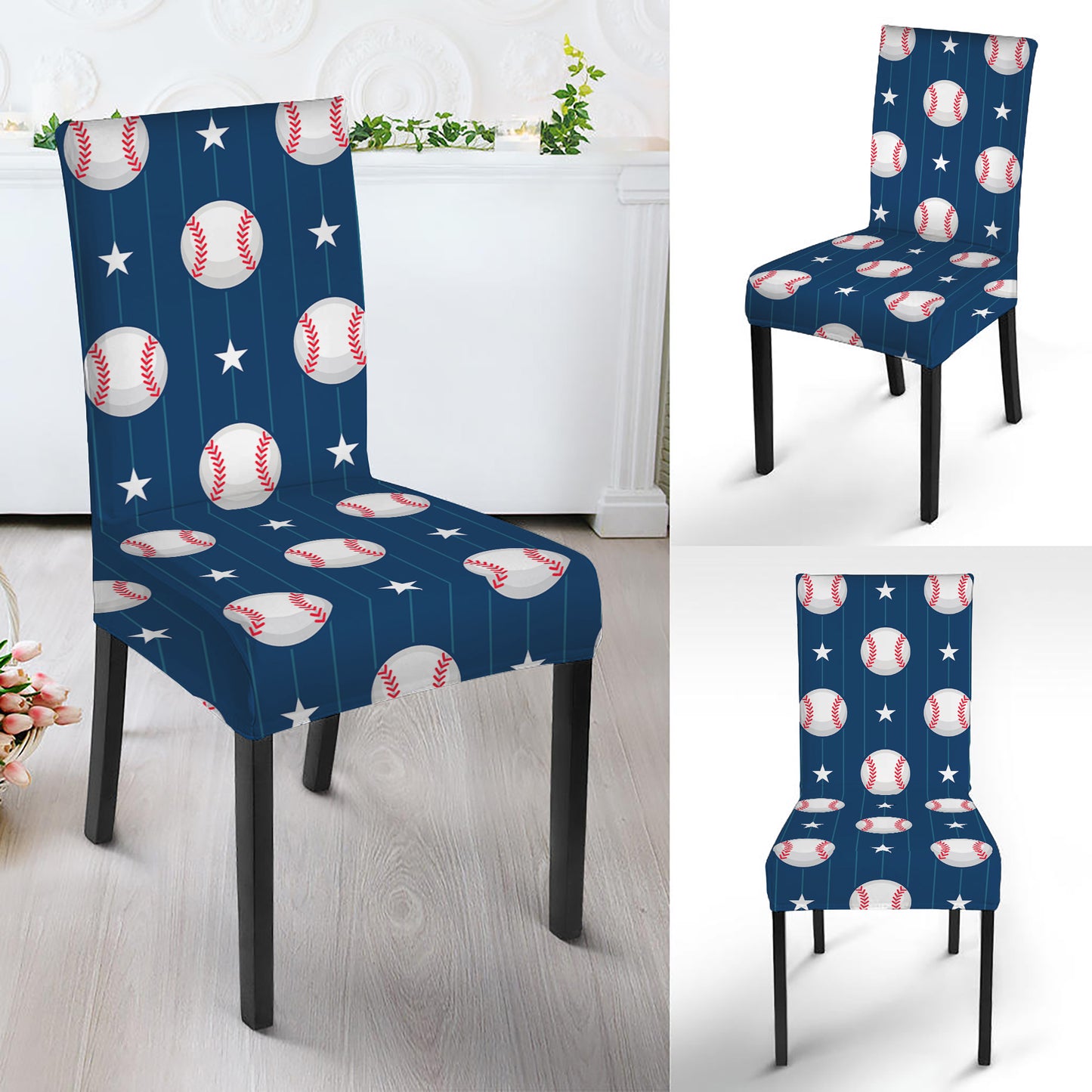 Baseballs Star Pattern Print Dining Chair Slipcover