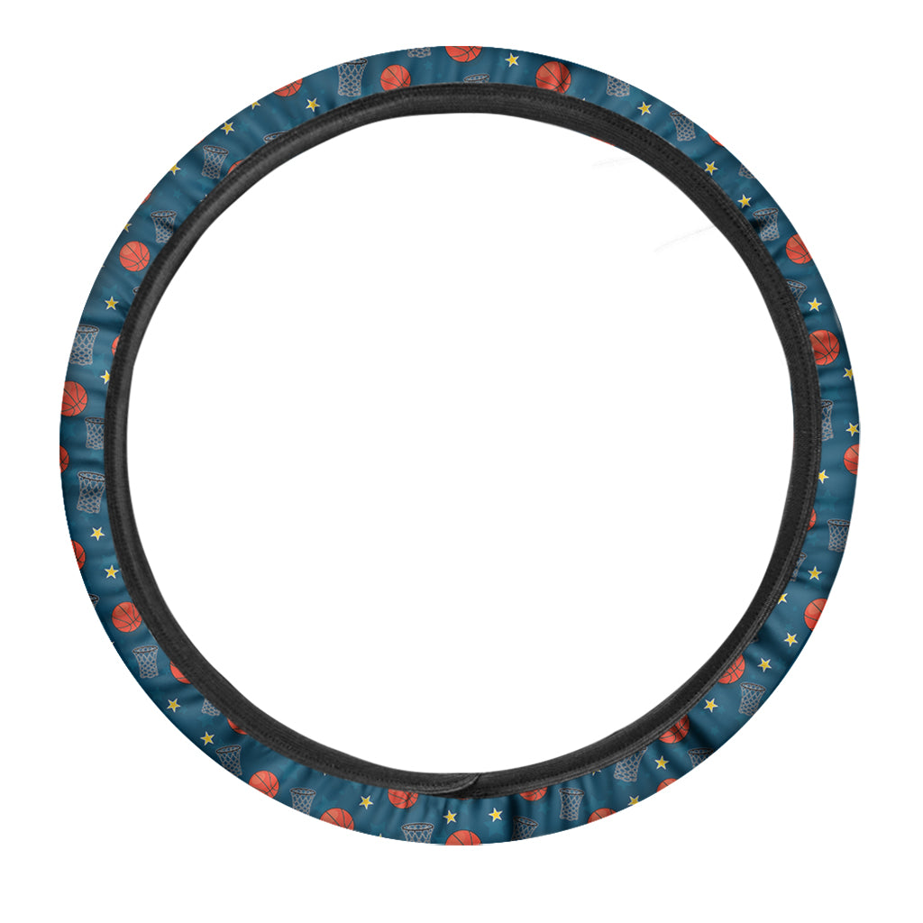 Basketball Theme Pattern Print Car Steering Wheel Cover