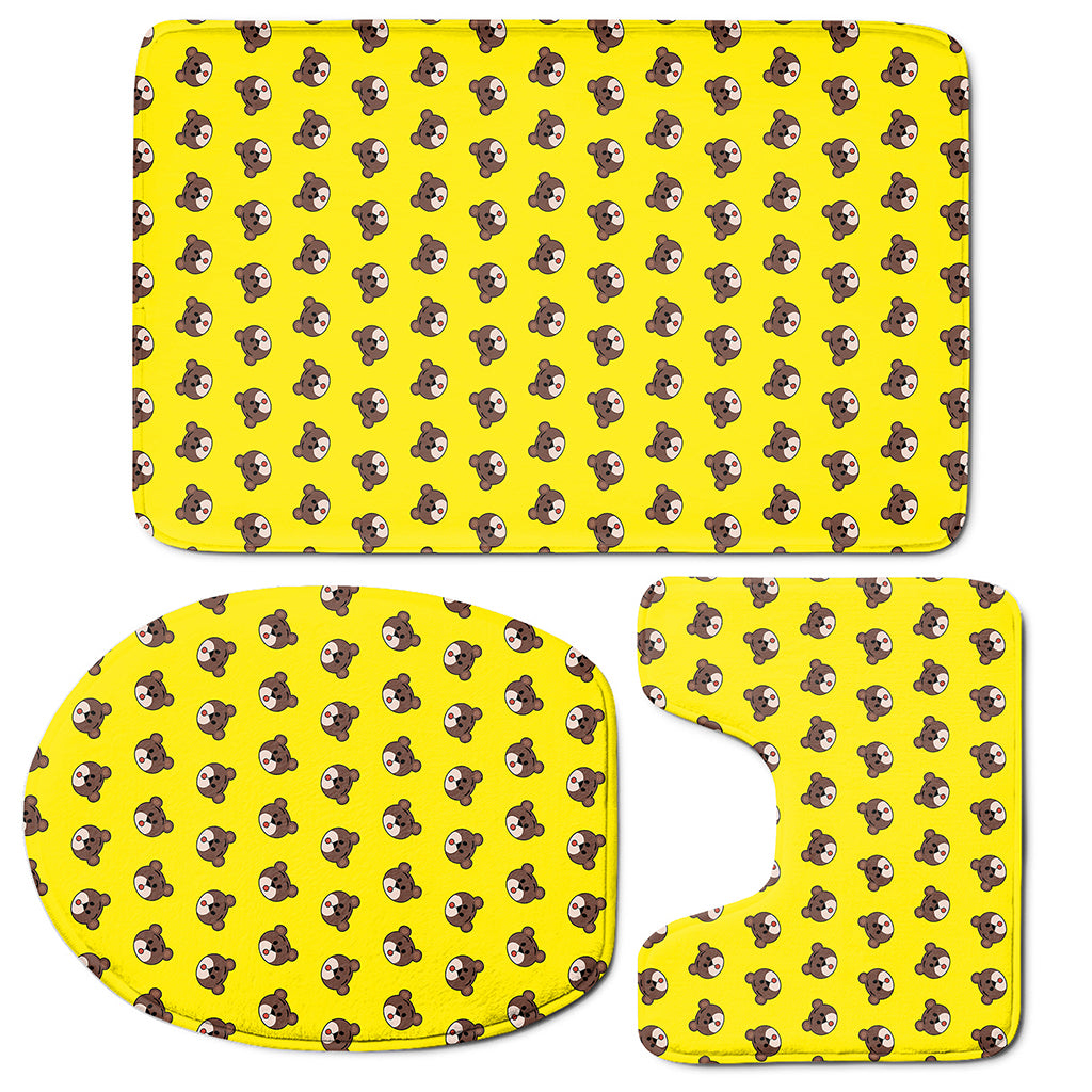 Bear Emoji Pattern Print 3 Piece Bath Mat Set
