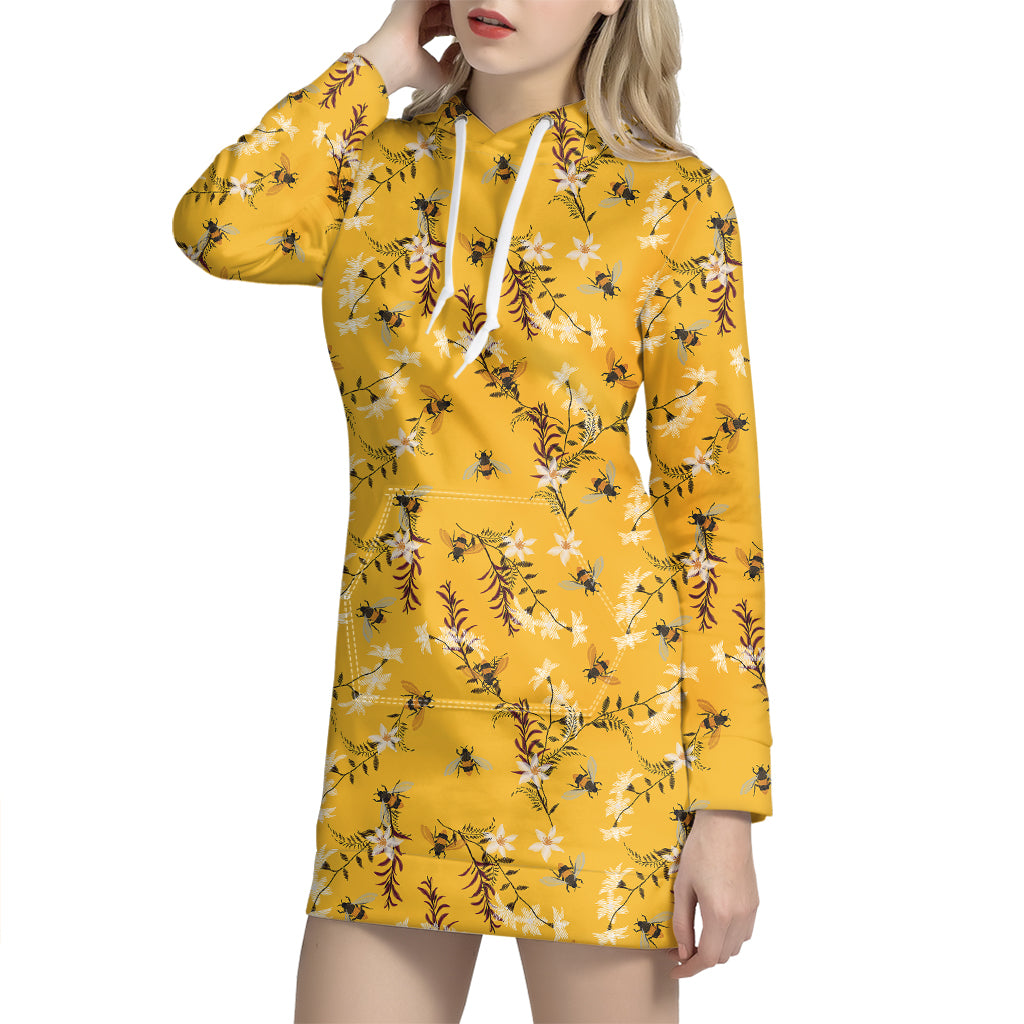 Bee Drawing Pattern Print Hoodie Dress