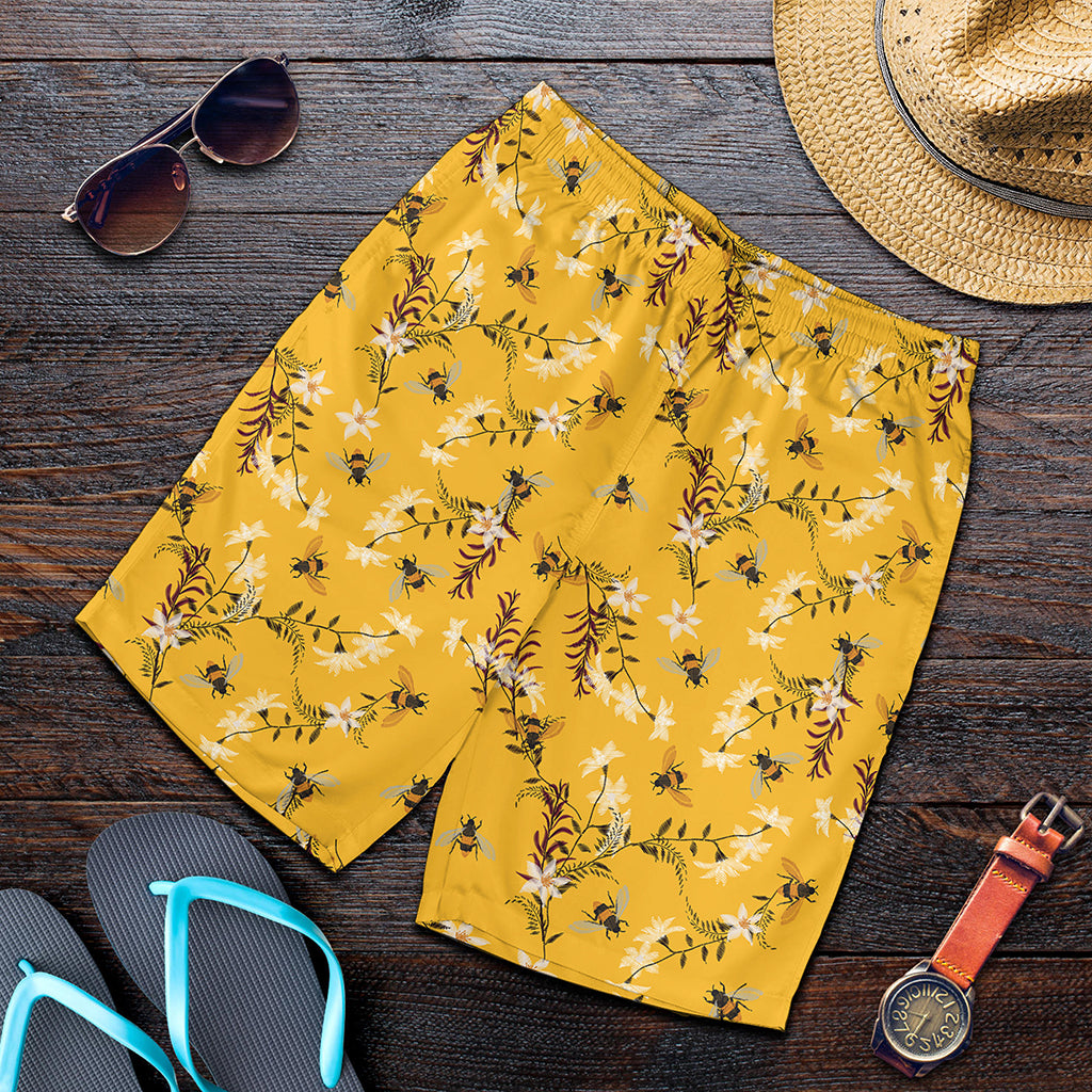 Bee Drawing Pattern Print Men's Shorts