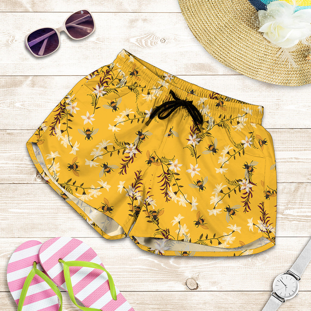 Bee Drawing Pattern Print Women's Shorts