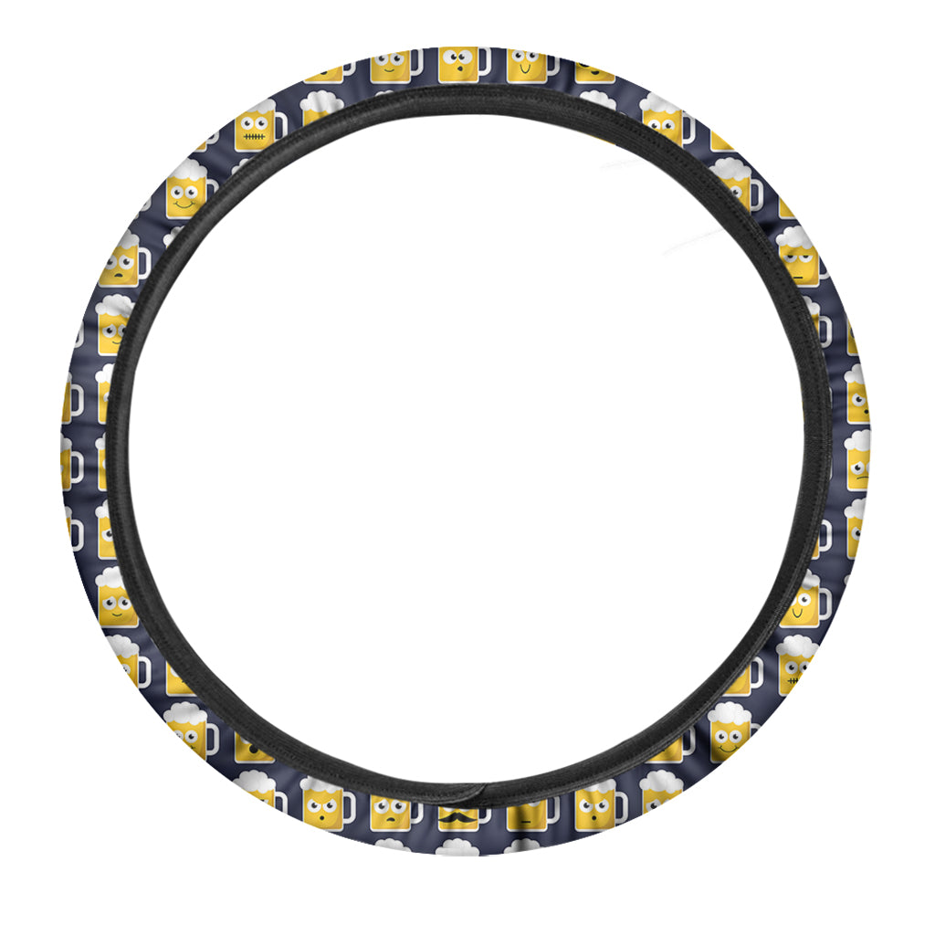 Beer Emoji Pattern Print Car Steering Wheel Cover