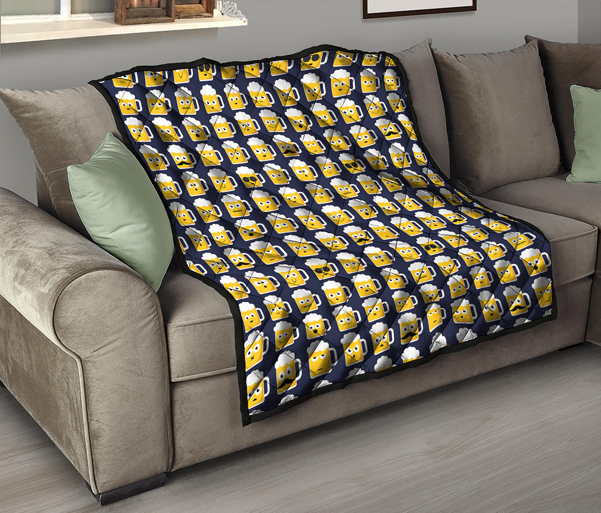 Beer Emoji Pattern Print Quilt