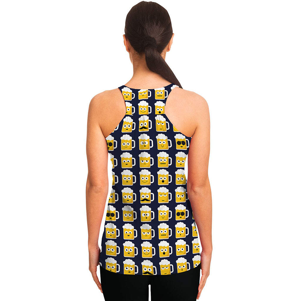 Beer Emoji Pattern Print Women's Racerback Tank Top