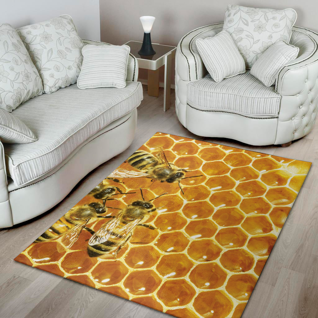 Bees And Honeycomb Print Area Rug