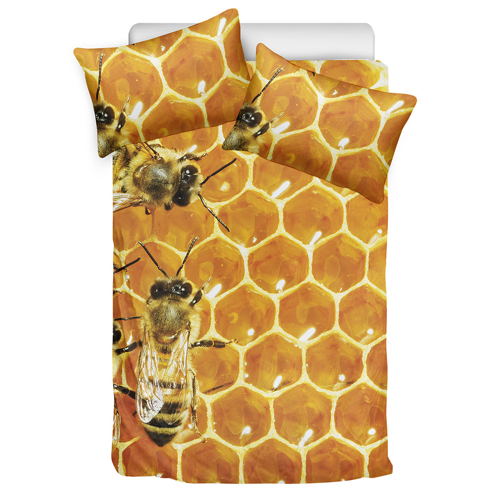 Bees And Honeycomb Print Duvet Cover Bedding Set