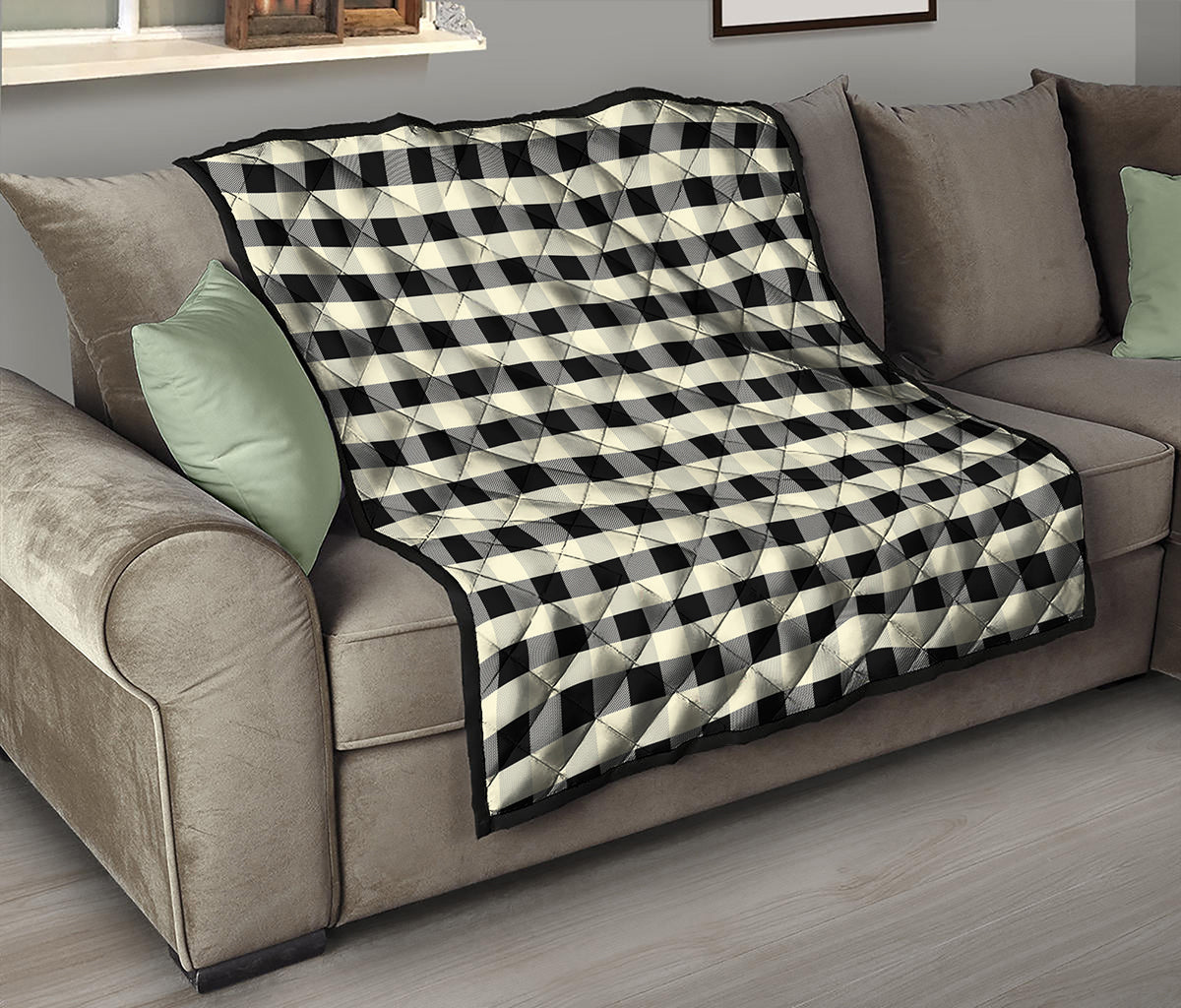 Beige And Black Buffalo Check Print Quilt