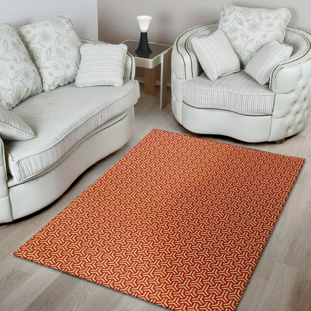 Beige And Red Japanese Pattern Print Area Rug