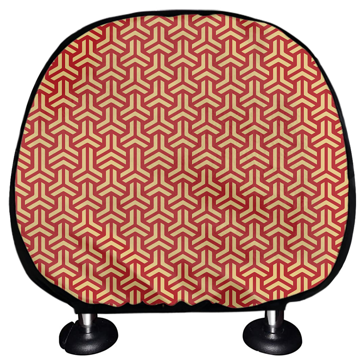 Beige And Red Japanese Pattern Print Car Headrest Covers