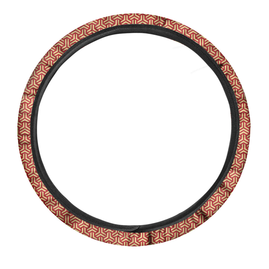 Beige And Red Japanese Pattern Print Car Steering Wheel Cover