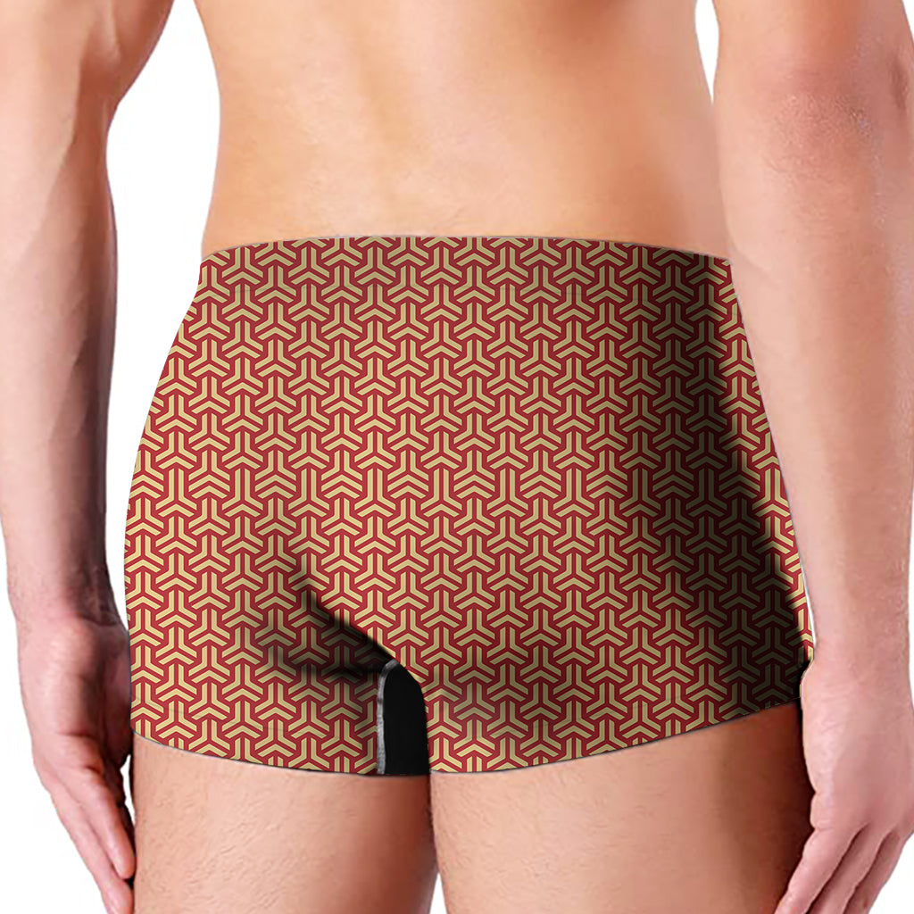 Beige And Red Japanese Pattern Print Men's Boxer Briefs
