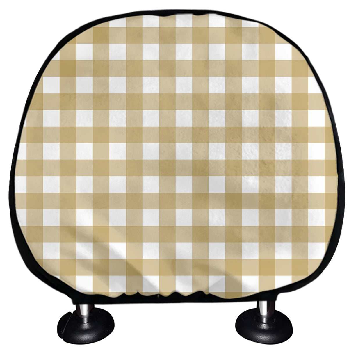 Beige And White Check Pattern Print Car Headrest Covers
