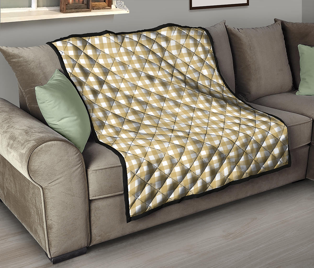 Beige And White Check Pattern Print Quilt