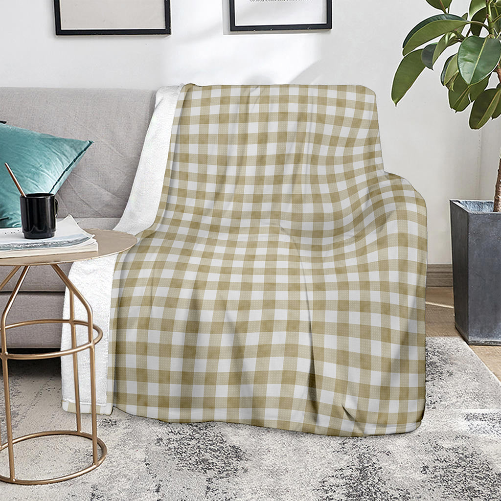 Beige And White Gingham Pattern Print Blanket