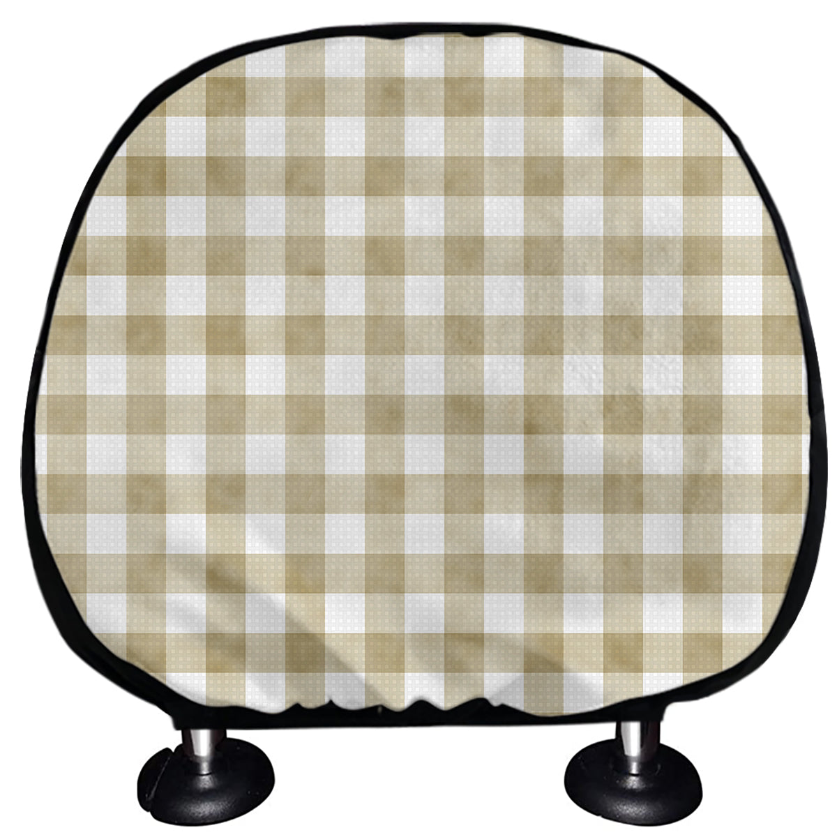 Beige And White Gingham Pattern Print Car Headrest Covers