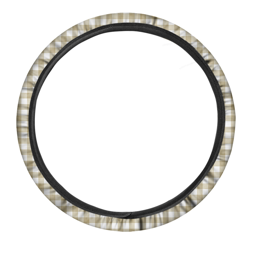 Beige And White Gingham Pattern Print Car Steering Wheel Cover