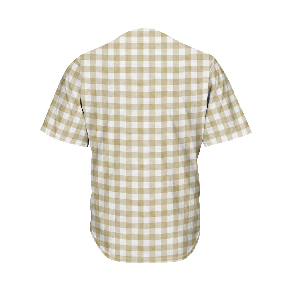Beige And White Gingham Pattern Print Men's Baseball Jersey