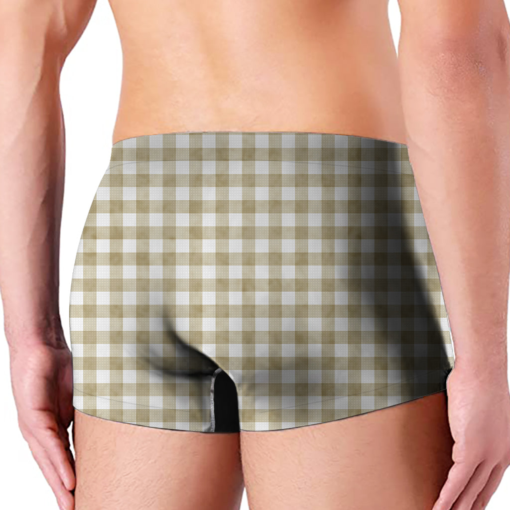 Beige And White Gingham Pattern Print Men's Boxer Briefs