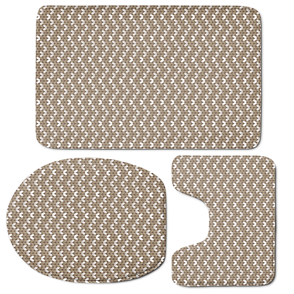 Beige And White Knitted Pattern Print 3 Piece Bath Mat Set