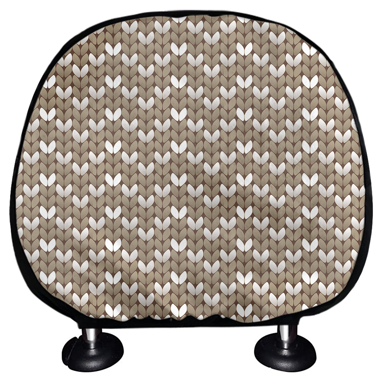 Beige And White Knitted Pattern Print Car Headrest Covers
