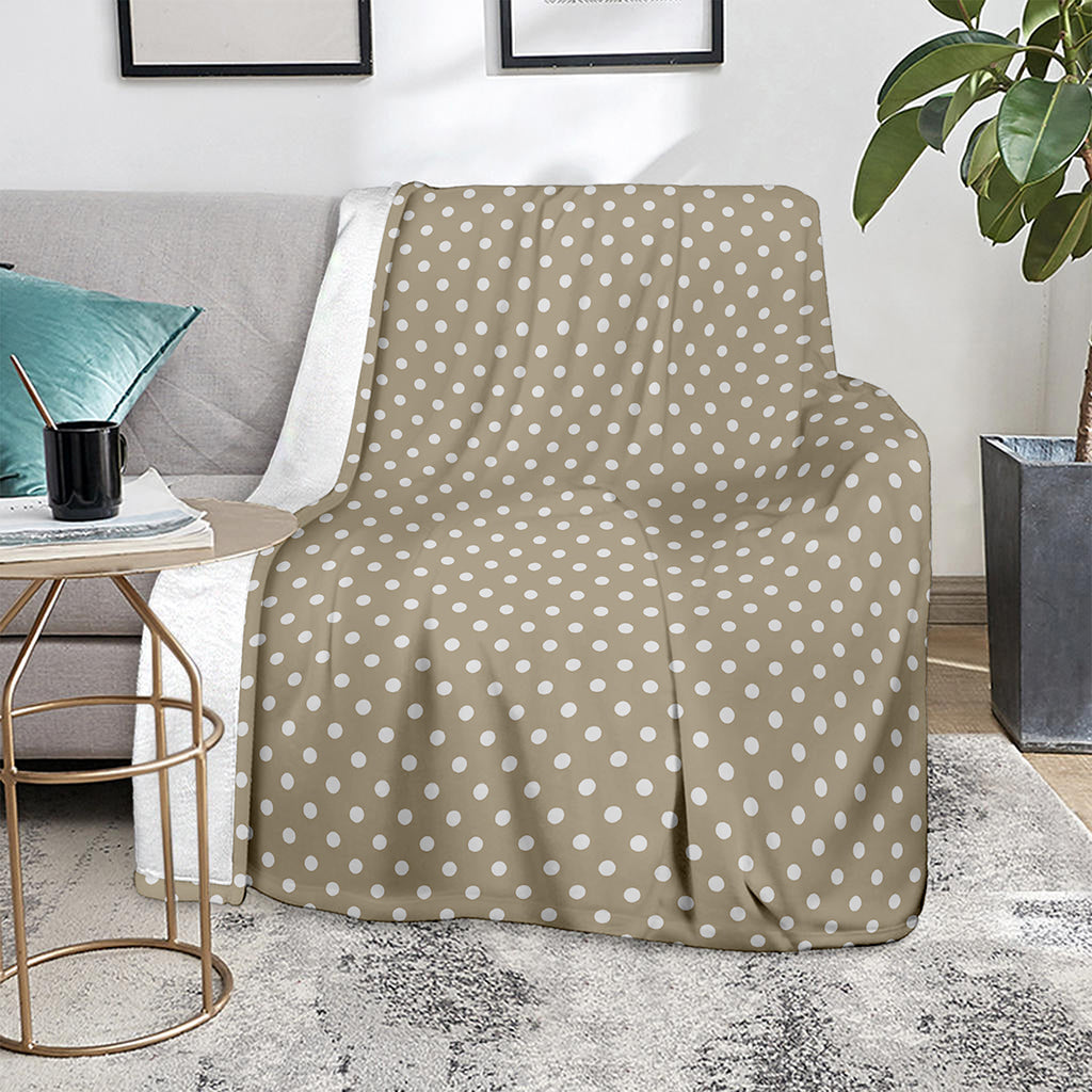 Beige And White Polka Dot Pattern Print Blanket