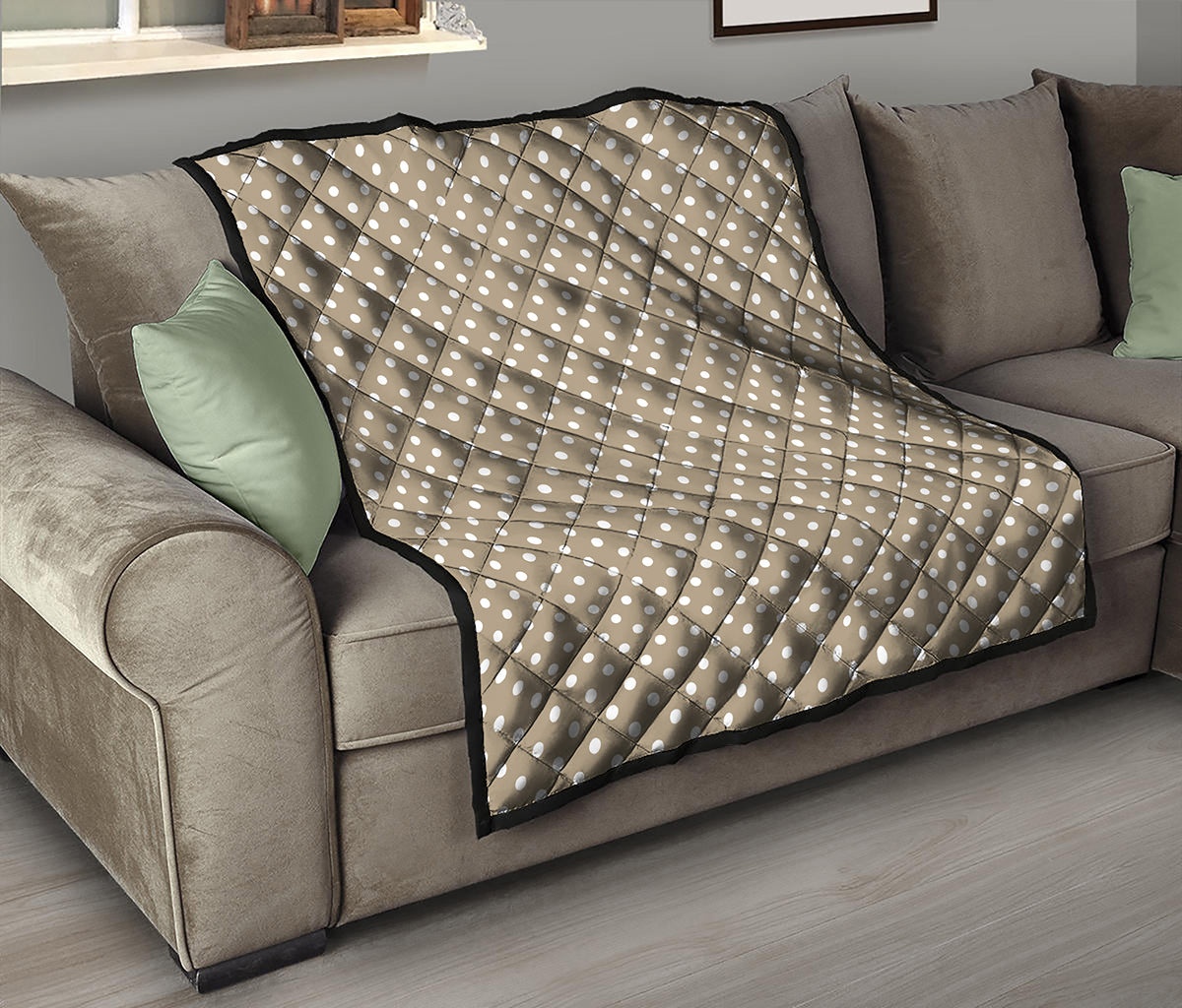 Beige And White Polka Dot Pattern Print Quilt