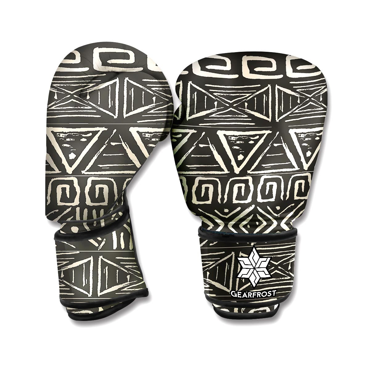 Beige Aztec Pattern Print Boxing Gloves
