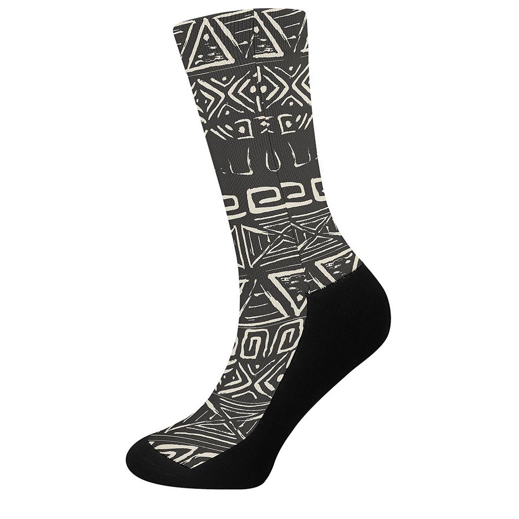 Beige Aztec Pattern Print Crew Socks