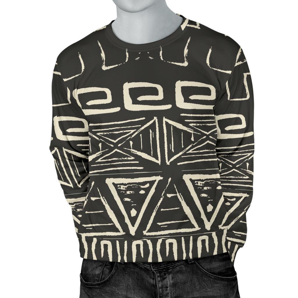 Beige Aztec Pattern Print Men's Crewneck Sweatshirt GearFrost